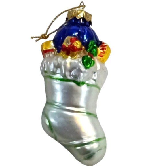 New In Box Holiday Collection Christmas Tree Glass Ornament Stocking Handpainted - Picture 5 of 7